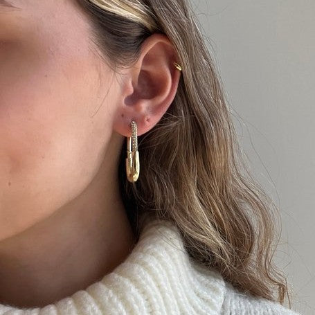 Slim U-Shape Gold CZ Anti Tarnish Stainless Steel Hoop Earrings Bulk Main image
