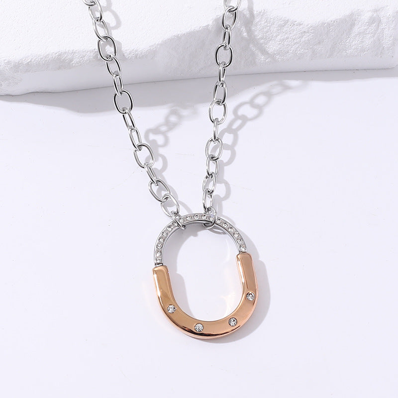 Lock CZ Gold Rose Gold Silver Stainless Steel Link Chain Necklace Bulk