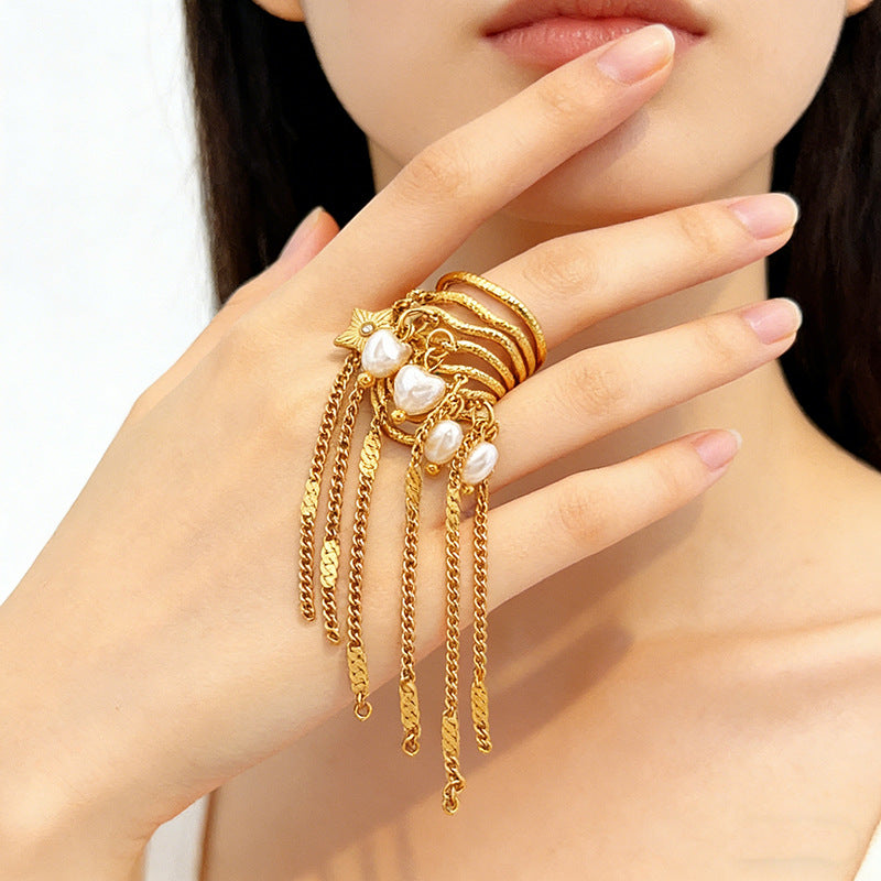 Multi Color Chain Tassel Statement Gold Copper Adjustable Ring Women Bulk