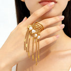 Multi Color Chain Tassel Statement Gold Copper Adjustable Ring Women Bulk