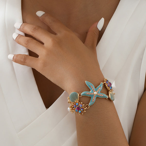 Star Fish Shell Flower Anchor CZ Enamel Blue White Bracelet Bulk Secondary image