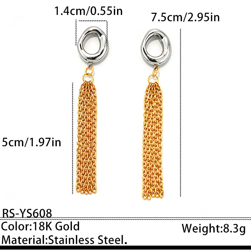 Dual Tone Gold Silver Chain Tassel Stainless Steel Drop Earrings Bulk