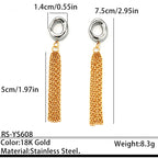 Dual Tone Gold Silver Chain Tassel Stainless Steel Drop Earrings Bulk