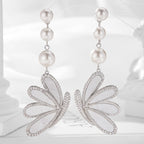 Butterfly 18K Gold Brown Pearl Cubic Zirconia Dangler Earring Bulk