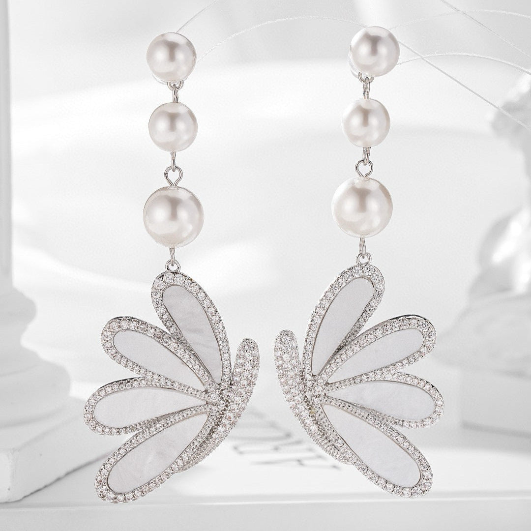 Butterfly 18K Gold Brown Pearl Cubic Zirconia Dangler Earring Bulk