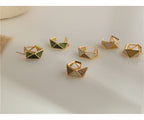 Triangle Enamel 18K Gold Green Brown Anti Tarnish Hoop Earring Bulk