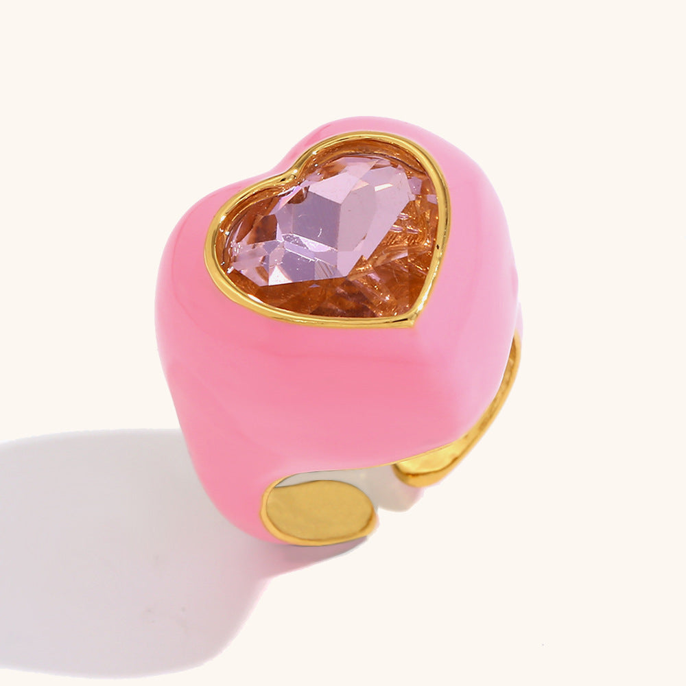 Heart Solitaire Enamel Gold Stainless Steel Anti Tarnish Ring Bulk