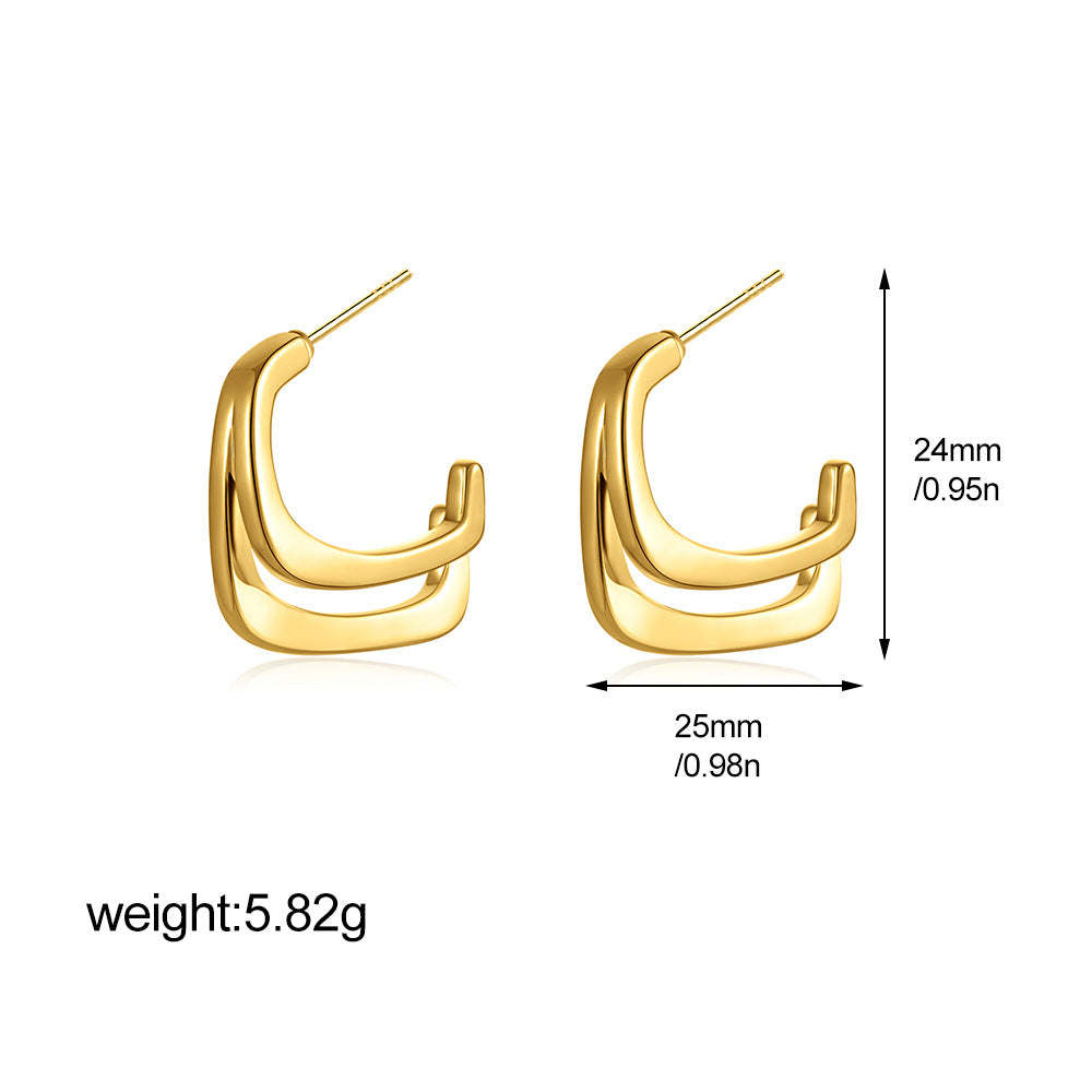 Modern Dual Layer Gold Silver Plated Stainless Steel Hoop Earrings Bulk