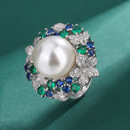 Sunflower Silver Blue White Pearl CZ Crystal Necklace Earring Set Bulk