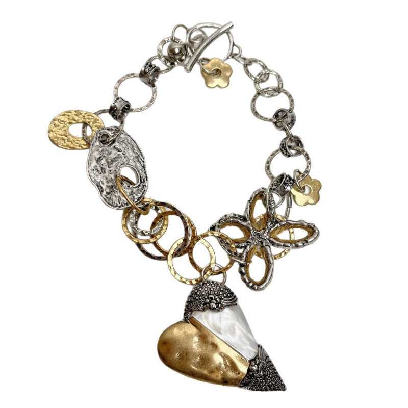 Heart Vintage Charm Link Dual Tone Gold Silver Alloy Necklace Wholesale