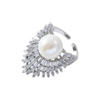 Baguette Crown Pearl White Gold Silver CZ Anti Tarnish Ring Bulk