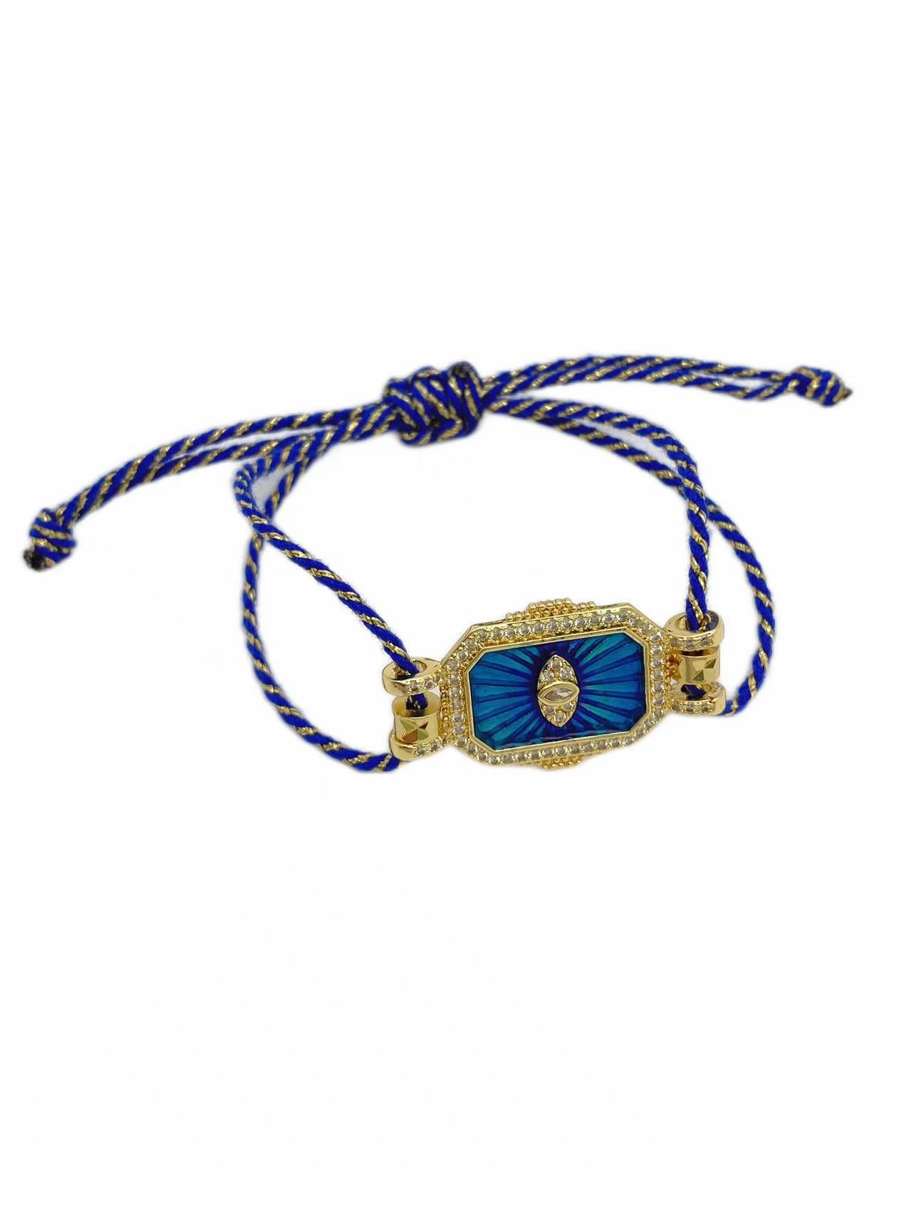 Evil Eye Bird Star 18K Gold CZ Enamel Adjustable Thread Bracelet Bulk