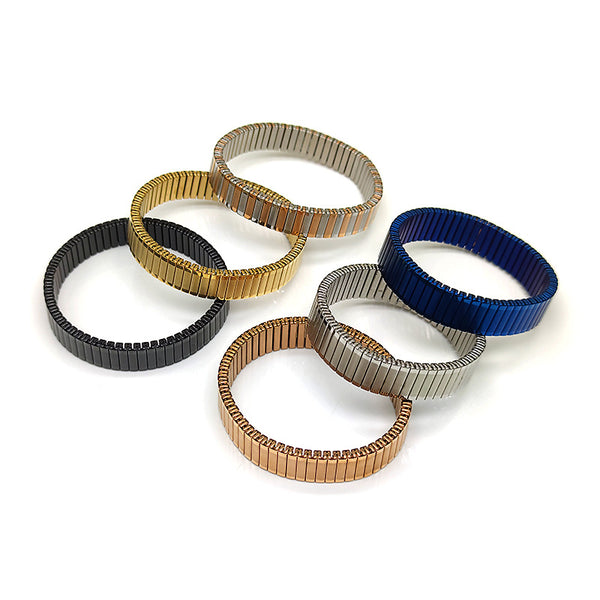 Black Stackable Stainless Steel Anti Tarnish Adjustable Watch Stripe Elastic Bracelet For Women Main image