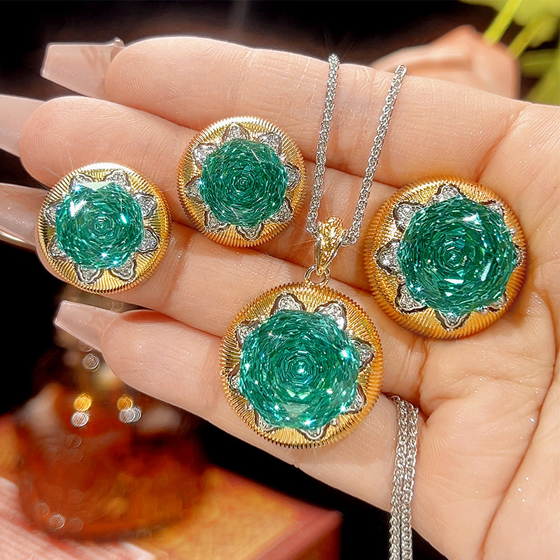 Elegant Floral Gold CZ Anti Tarnish Copper Necklace Combo Set Wholesale