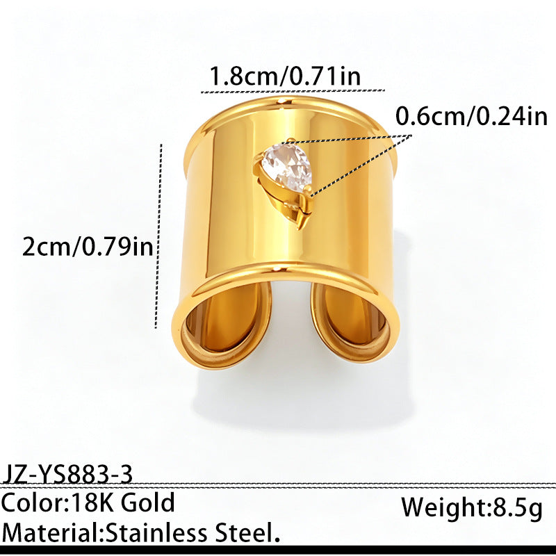 Designer Wide Band Gold CZ Stainless Steel Anti Tarnish Fancy Ring Bulk