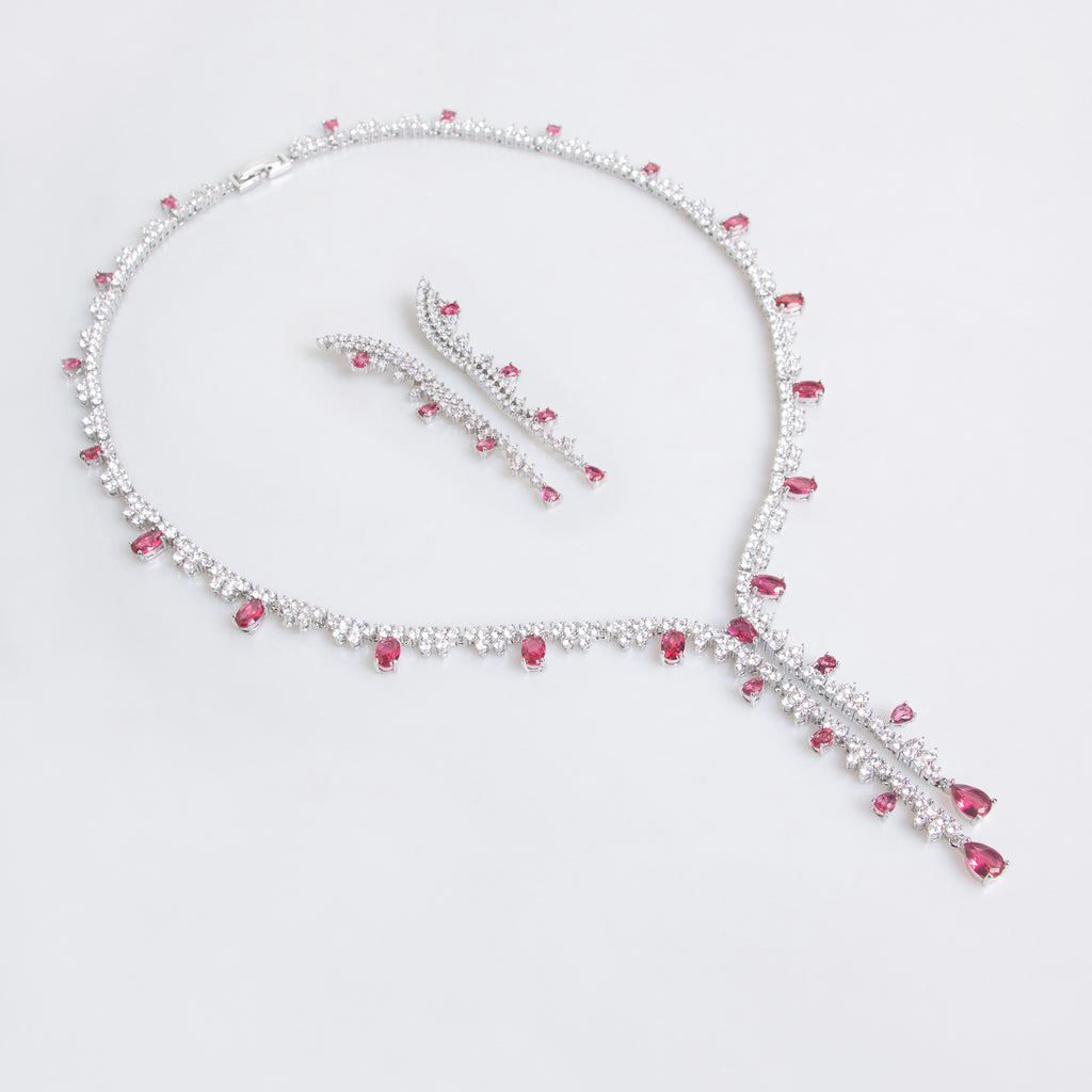 Wholesale Eternity CZ Silver Anti Tarnish Copper Necklace Set