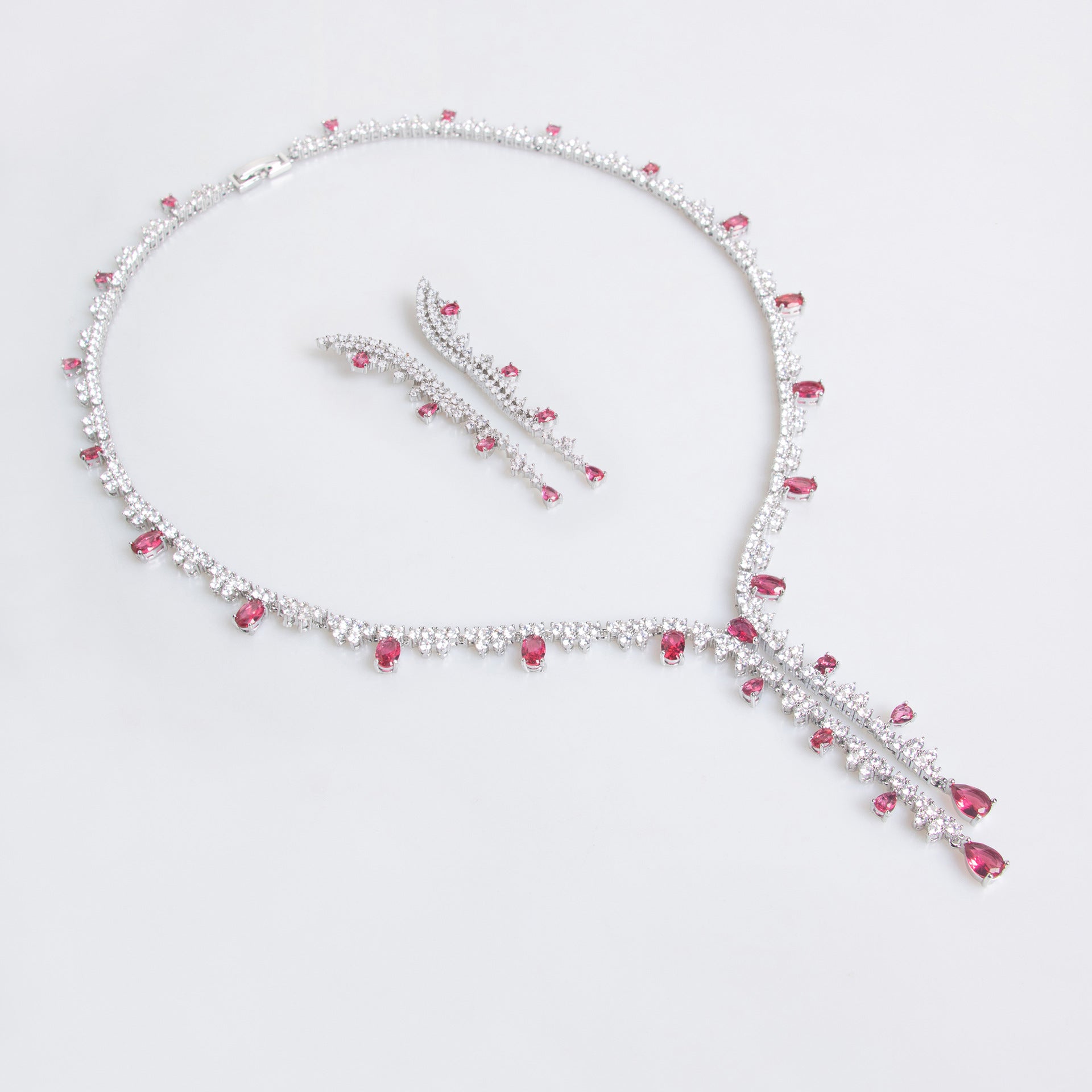 Wholesale Eternity CZ Silver Anti Tarnish Copper Necklace Set