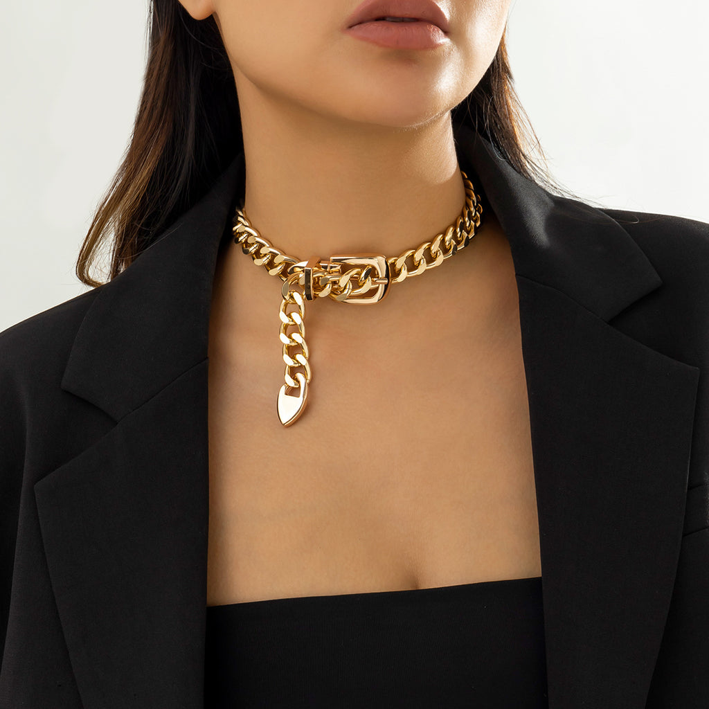 18K Gold Plated Anti Tarnish Curb Neck Belt Choker Necklace Women Bulk
