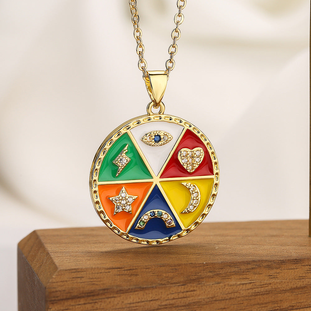 Multi Color Evil Eye Celestial Gold Copper Pendant Chain For Women Bulk Main image