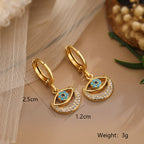 Moon Evil Eye 18K Gold CZ Anti Tarnish Pendant Chain Earring Set Bulk