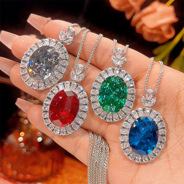 Premium Oval Shape Silver CZ Anti Tarnish Copper Pendant Chain Bulk Main image