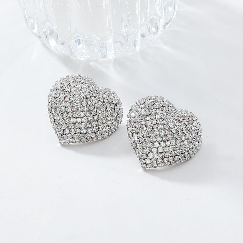 Heart Red Black Gold Silver Rhinestone Crystal Stud Earring Women Bulk
