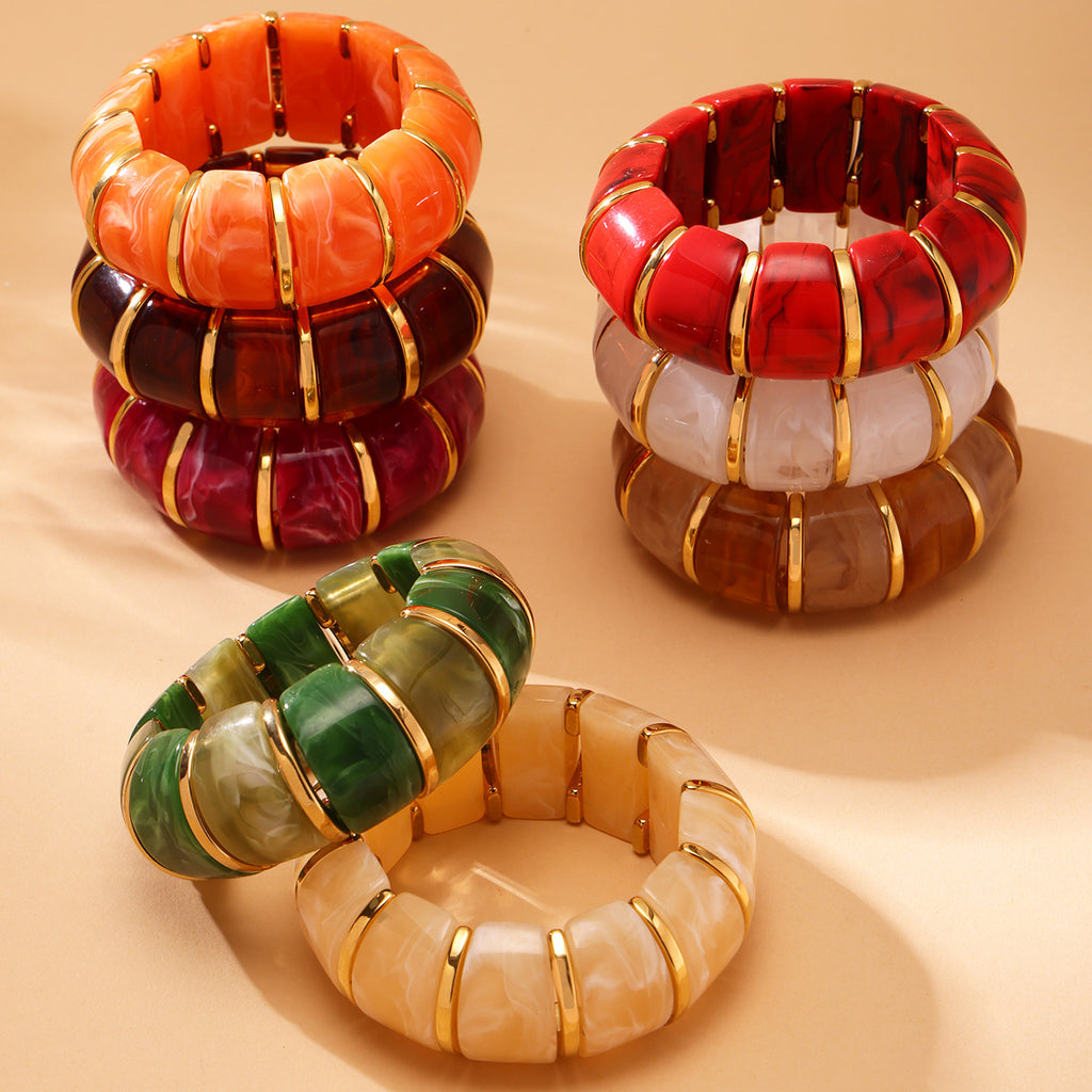 Glossy Multi Gold Resin Stainless Steel Stackable Bracelet Bulk