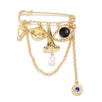 Gold Abstract Face Eye Pearl Enamel Brooch For Women Bulk