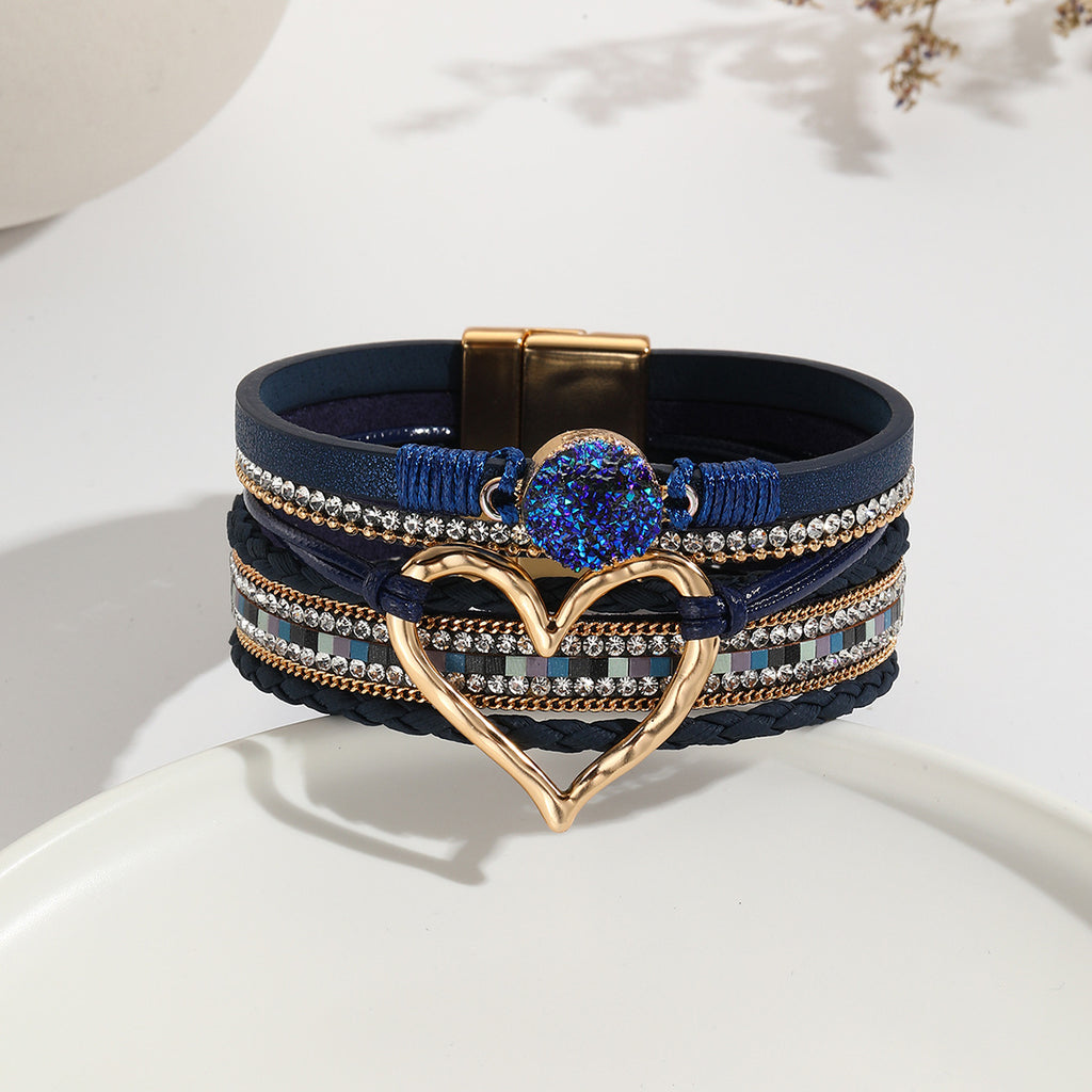 Heart Multi Layered Leather Bracelet Wrist Band For Women Bulk