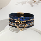 Heart Multi Layered Leather Bracelet Wrist Band For Women Bulk