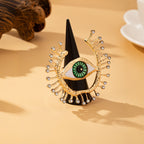 Green Evil Eye Gold Plated Rhinestone Adjustable Cocktail Ring Bulk