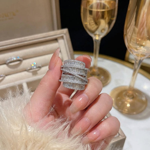 Multi Layer Baguette Silver CZ Copper Adjustable Cocktail Ring Bulk Main image