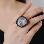 White Black Gemstone Crystal Adjustable Ring For Women Bulk