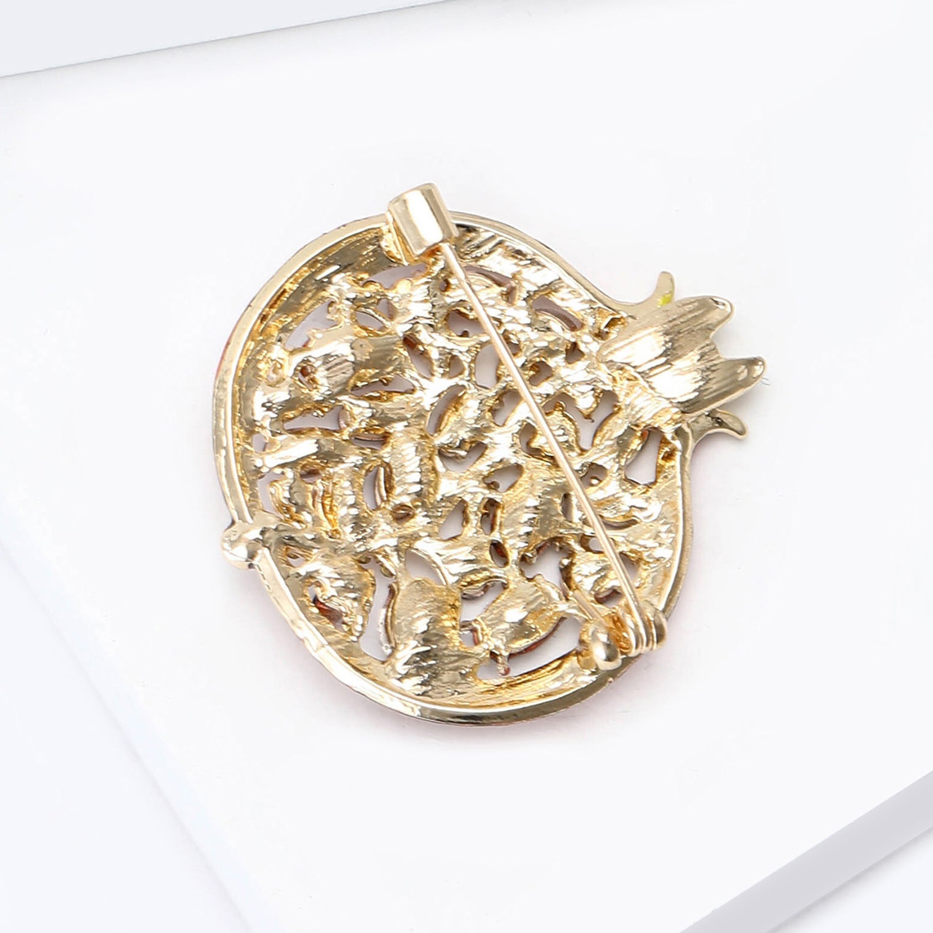 Red Gold Pomegranate Rhinestone Brooch For Women Bulk Secondary image