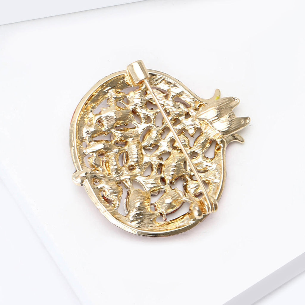Red Gold Pomegranate Rhinestone Brooch For Women Bulk