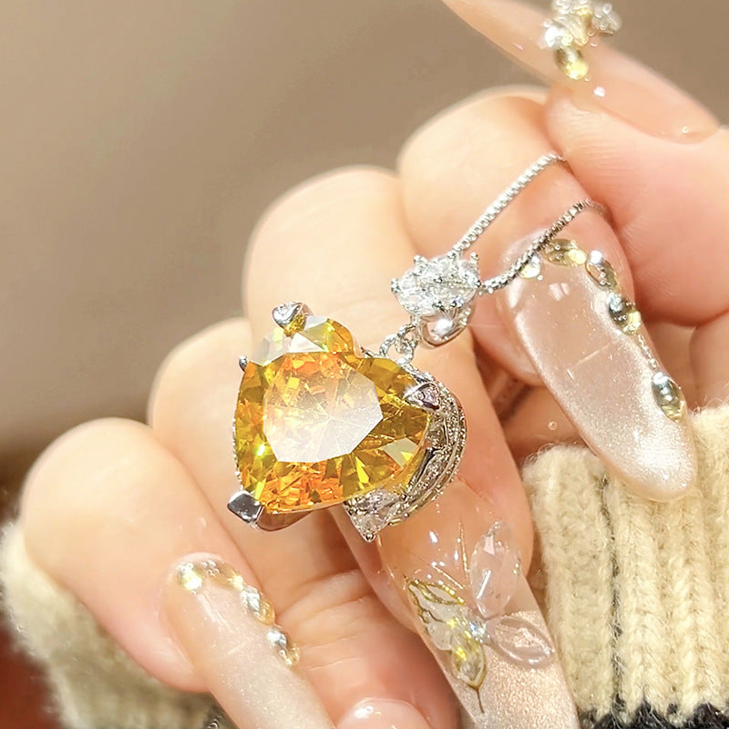 Heart Silver Yellow Pink CZ Anti Tarnish Pendant Chain Ring Set Bulk