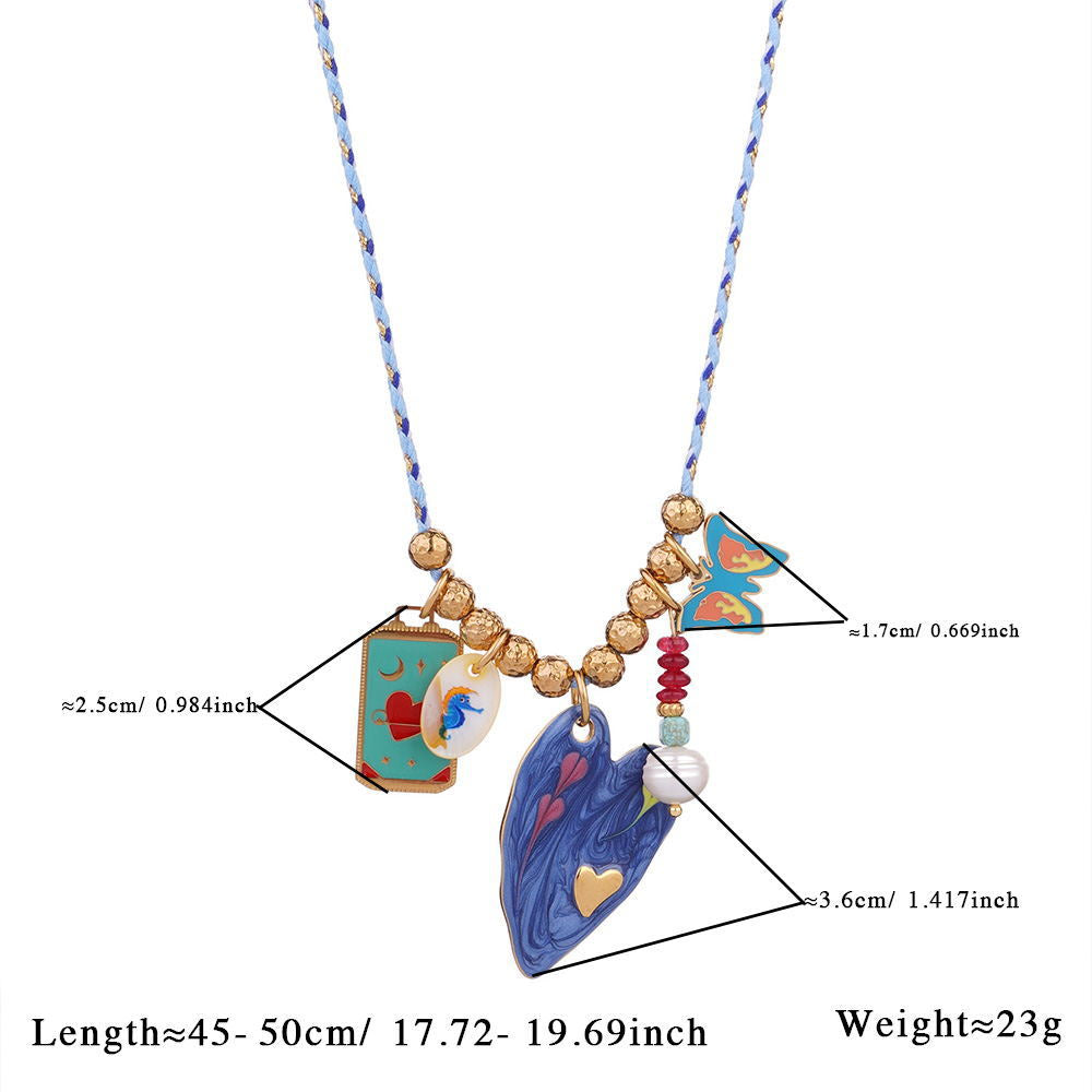 Cross Heart Butterfly Gold Blue Black Anti Tarnish Charm Necklace Pack Of 3 For Women