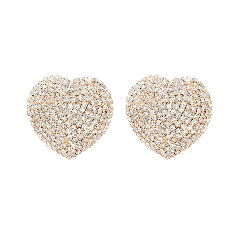 Heart Red Black Gold Silver Rhinestone Crystal Stud Earring Women Bulk