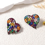 Rainbow Heart Love Black Crystal Multi Gemstone Stud Earring Bulk