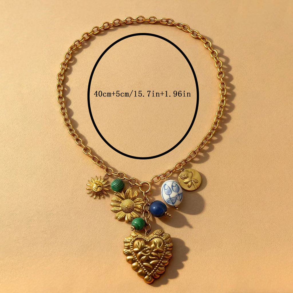 Heart Beads Flower Sun Gold Blue Green Alloy Necklace For Women Bulk