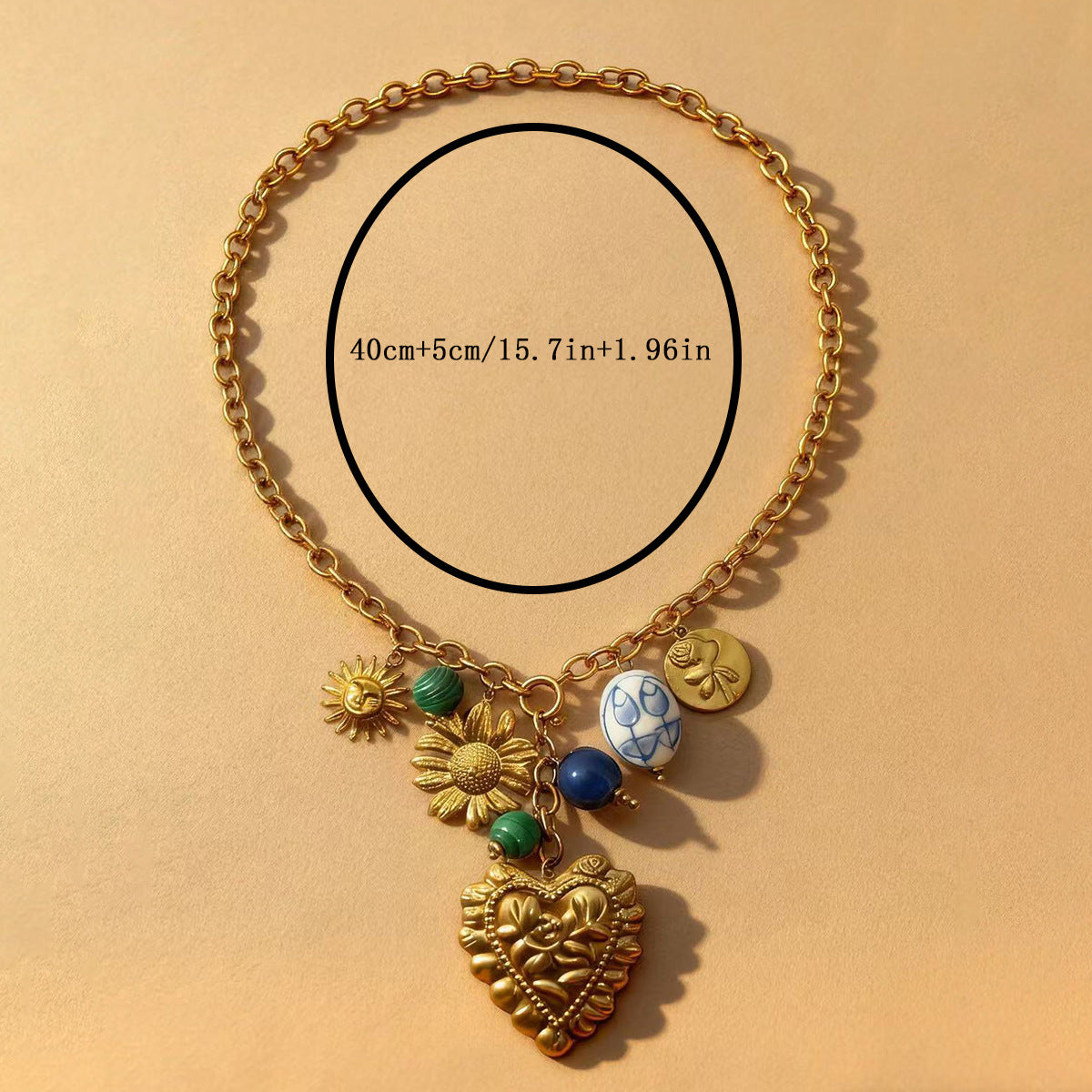 Heart Beads Flower Sun Gold Blue Green Alloy Necklace For Women Bulk