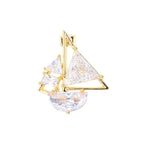 Modern Sailboat Style Gold Silver CZ Copper Anti Tarnish Brooch Bulk