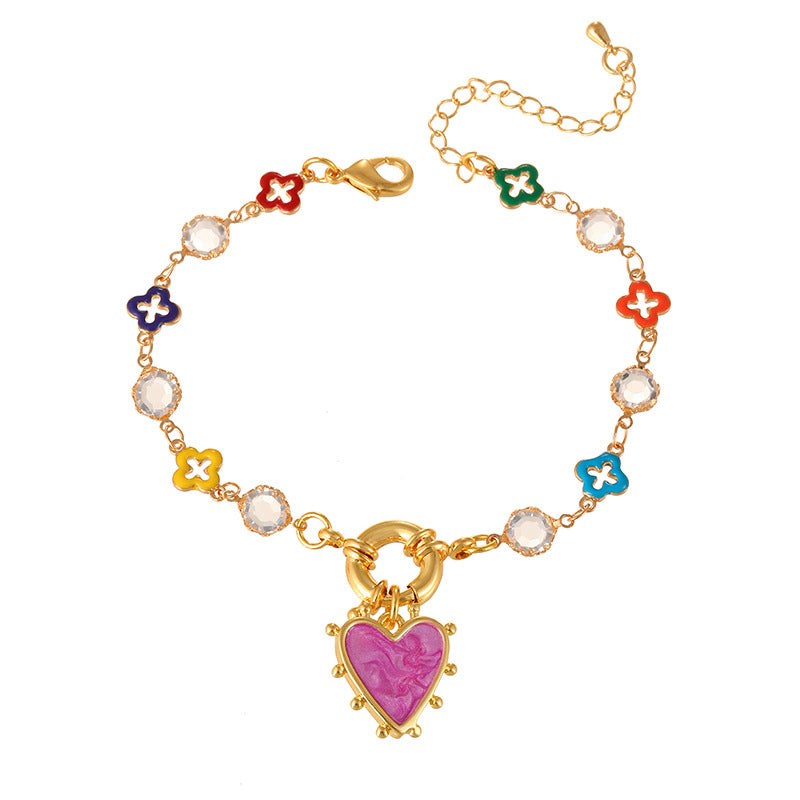 Multi Color Heart Charms Gold Enamel Stainless Steel Bracelet Wholesale