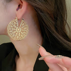 Filigree Wheel 18K Gold Anti Tarnish Hoop Earring For Women Bulk