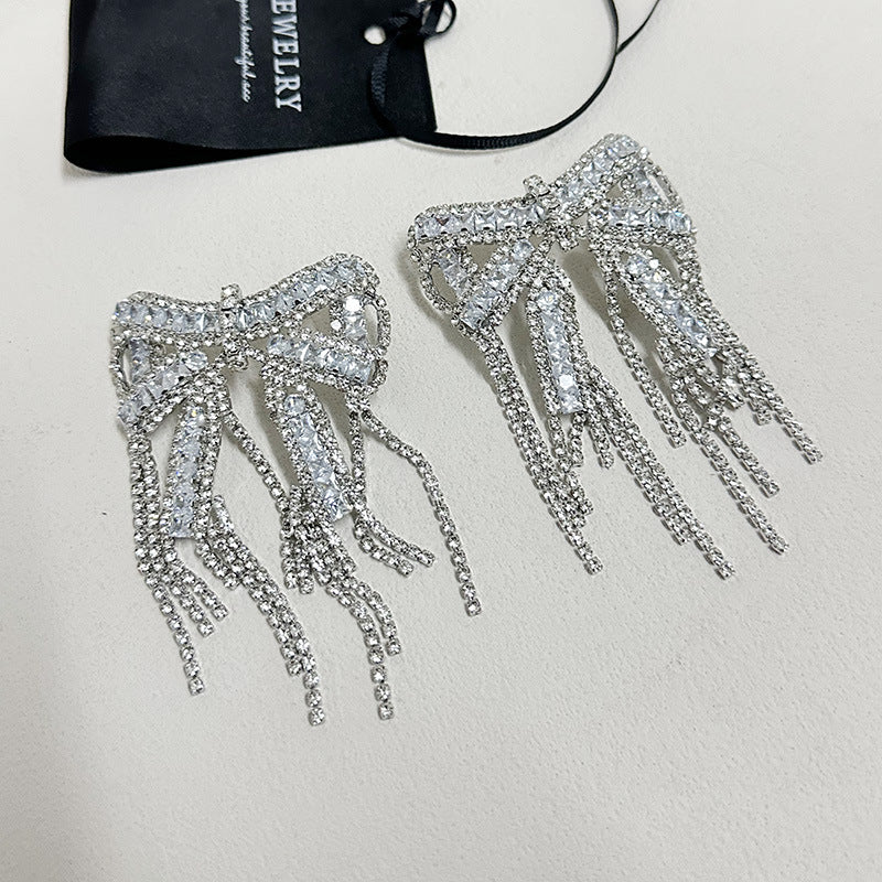 Sparkling Diamond Zircon Bow Silver CZ Dangler Earring Bulk