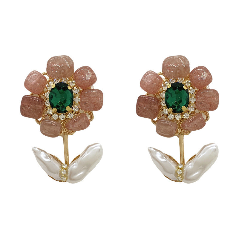 Pink Vintage Floral Gold Pearl Anti Tarnish Copper Drop Earrings Bulk