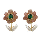 Pink Vintage Floral Gold Pearl Anti Tarnish Copper Drop Earrings Bulk