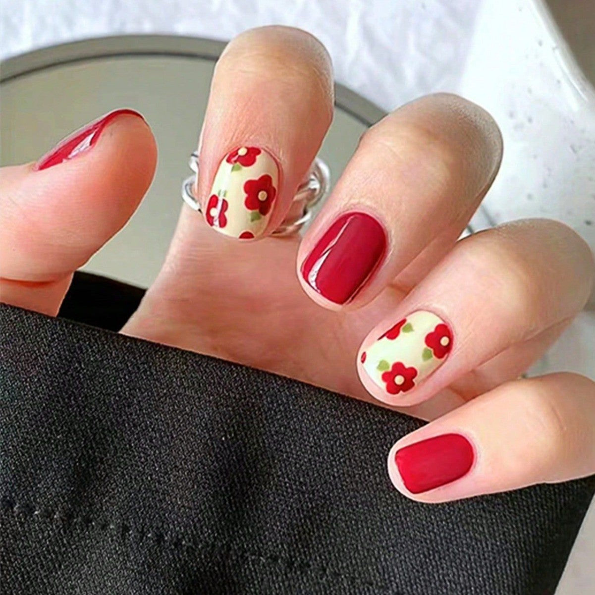 Flower Red Yellow Finger Nail Pack Of 10 + Extra 14 For Women Bulk Main image