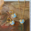 Heart Blue Gold Anti Tarnish Necklace Pendant Chain Earring Set Bulk