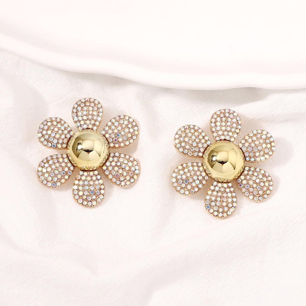 Rainbow Pearl Multi Rhinestone 18K Gold Stud Anti Tarnish Earring Bulk